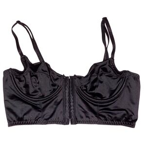 H&M Black Satin Longline Bra Bustier Underwire Front Hook Size 34A